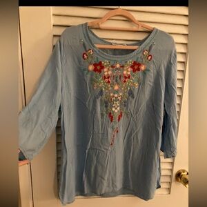 Grand & Greene Light Blue Embroidered Blouse